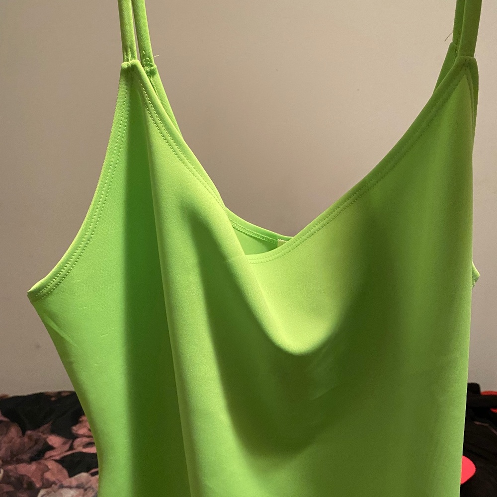Neon green spaghetti strap dress